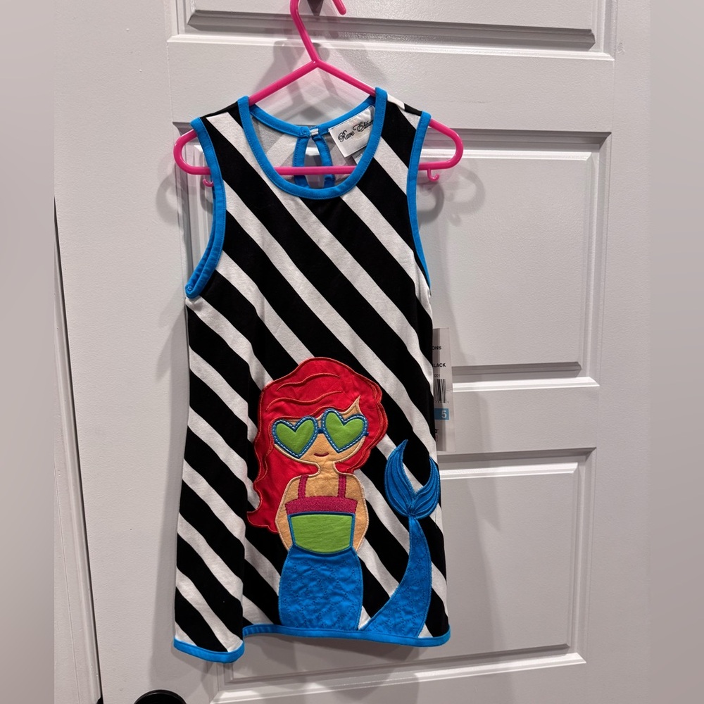 Rare Editions Striped Dress with Mermaid Design girl's 5